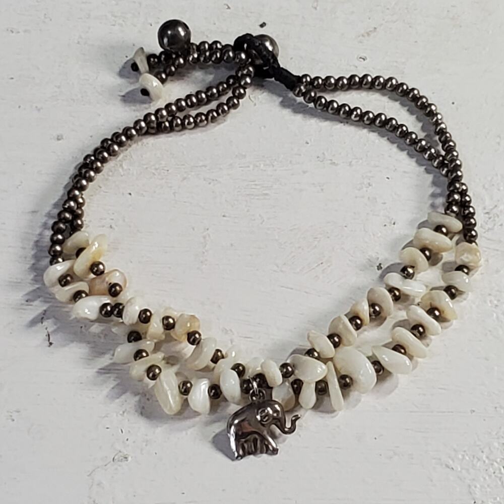 Vintage Bracelet Silver Tone Ball & Shell w/ Elephant Charm 10 Inch